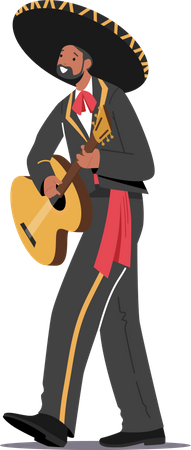 Mexican Musician Playing Guitar Illustration