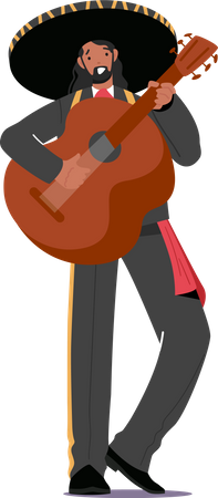 Mexican Musician Playing Guitar  Illustration