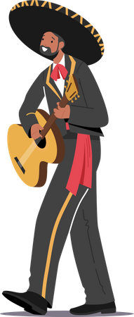 Mexican Musician Playing Guitar  Illustration