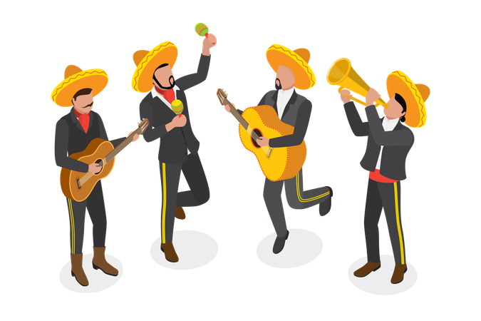 Mexican Musicians Band  Illustration