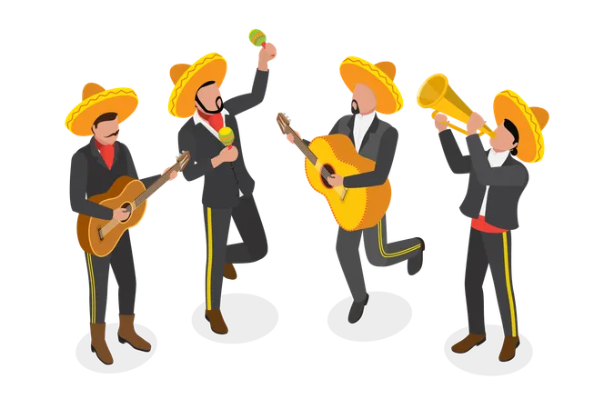 3 D Isometric Flat Vector Illustration Of Mariachi Mexican Musicians Band Illustration