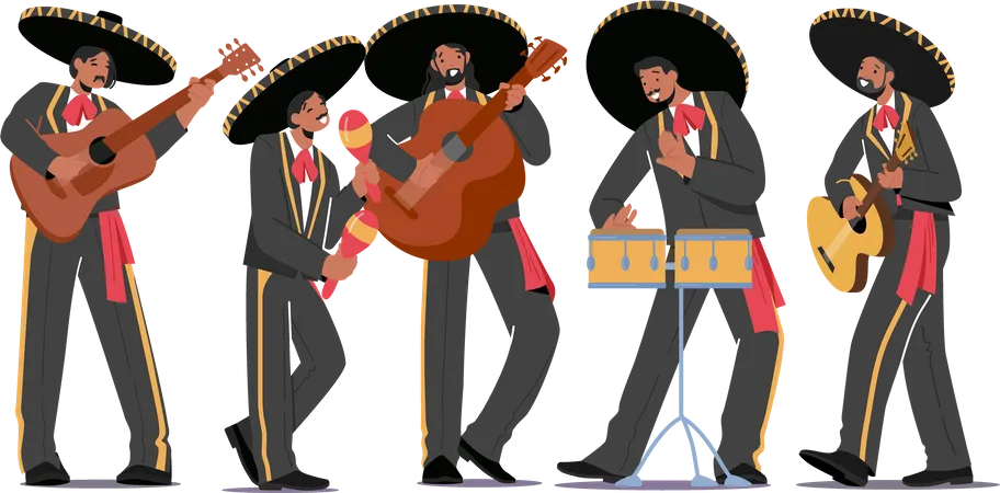 Mexican Musicians Band performing at stage Illustration