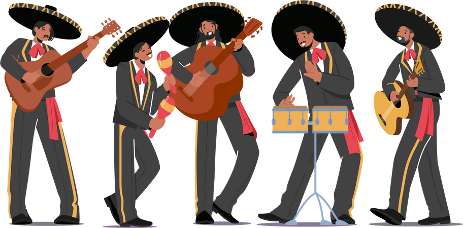 Mexican Musicians Band performing at stage  Illustration