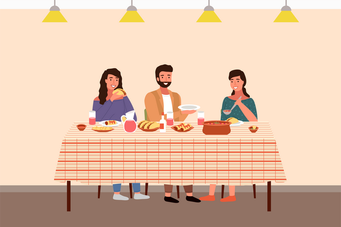 Mexikanische Familie isst Taco-Mahlzeit  Illustration