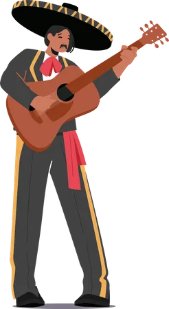 Mexikanisch Musizieren Spielende Gitarre An Cinco De Mayo Festival Mariachi Musik Spieler Zeichen Freigestellt Mann In Sombrero Hut Und Kostum Musizieren Verrichten Auf Carnival Karikatur Leute Vektor Abbildung Illustration