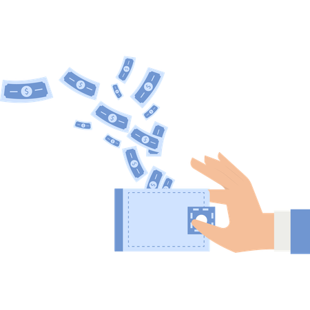 Mey falling from a wallet hand holding wallet blue banknotes financial  Illustration