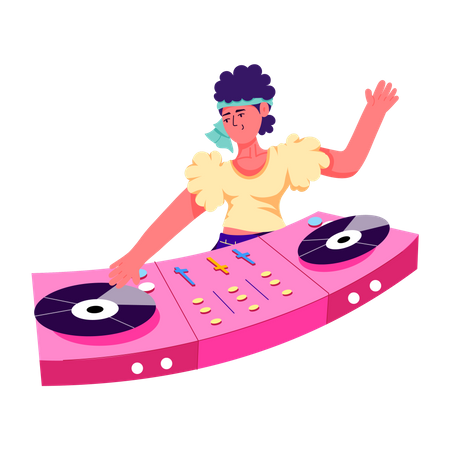 Mezclador de música femenina  Ilustración