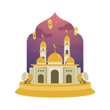 Mezquita dorada para saludos islámicos.  Ilustración