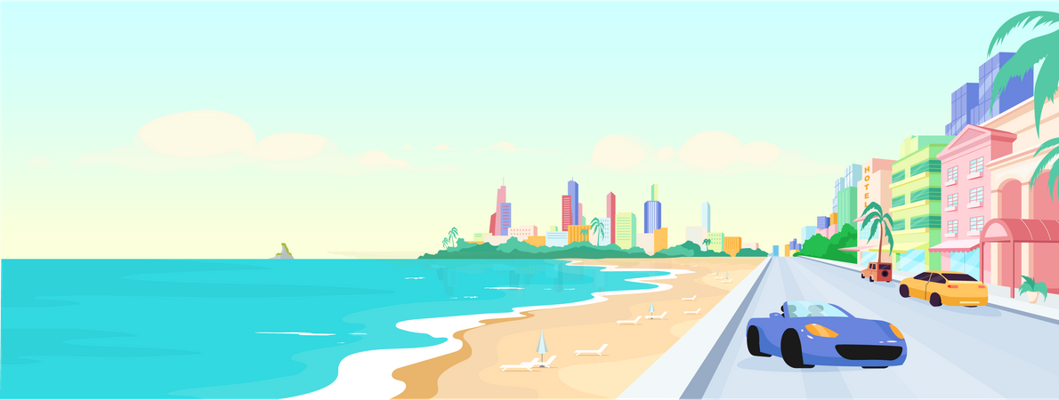 Plage de Miami pendant la journée  Illustration