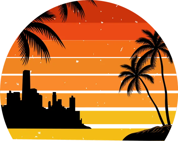 Pôr do sol em Miami  Ilustração