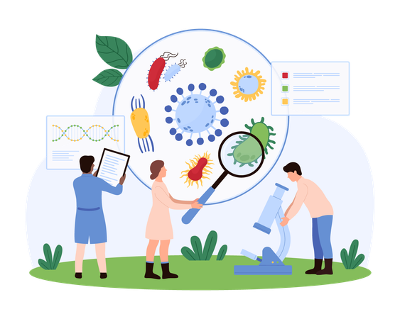 Microbiology research in laboratory by tiny people  Illustration