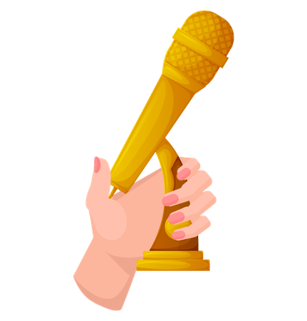 Microfone dourado na mão humana Ilustração