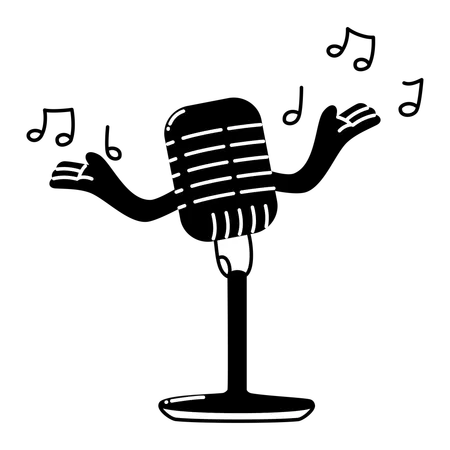 Micrófono estilo mascota cantando alegremente  Ilustración