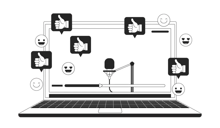 Microfono per vlogging nello streaming live del laptop  Illustration