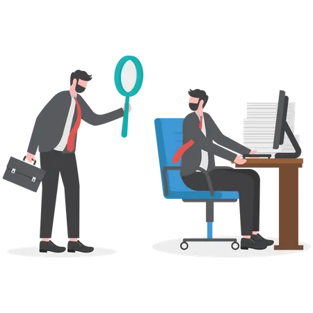 Micromanaging Boss Toxic Manager Monitoring Every Details Excessive Supervision And Control Of Employee Work And Processes Micromanager Boss Using Magnifying Glass Keep Looking At Employee Working Illustration
