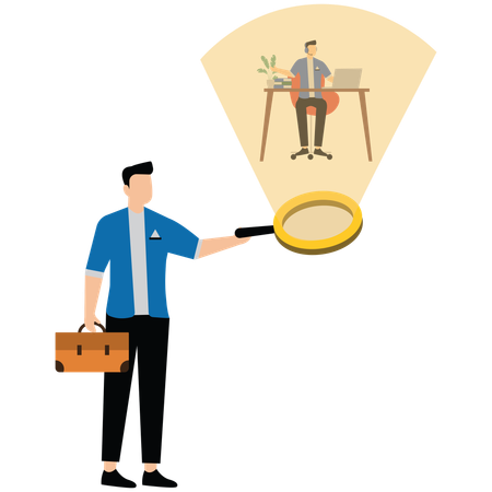 Micromanaging boss toxic manager use magnifying glass to monitoring employee excessively  Illustration