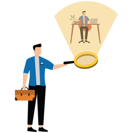 Micromanaging boss toxic manager use magnifying glass to monitoring employee excessively  Illustration
