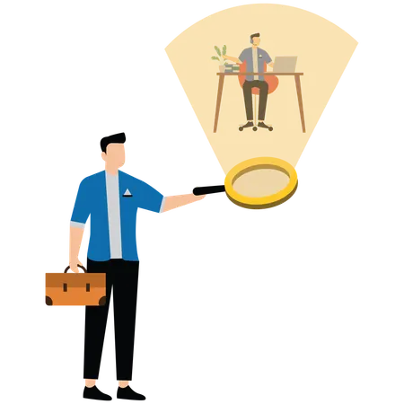 Micromanaging boss toxic manager use magnifying glass to monitoring employee excessively  Illustration
