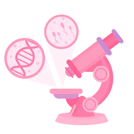 Microscope focalisé sur l'ADN et les spermatozoïdes  Illustration