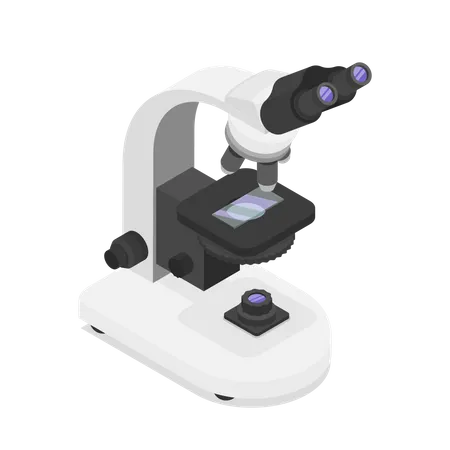 Concepto De Vector Plano Isometrico De Un Microscopio Aislado Sobre Un Fondo Azul Ilustración