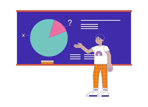 Middle eastern boy standing at blackboard  Illustration