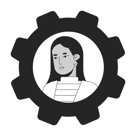 Middle Eastern Business Woman Black White Cartoon Avatar Icon Editable 2 D Character User Portrait Linear Flat Illustration Vector Face Profile Cogwheel Outline Person Head And Shoulders Illustration