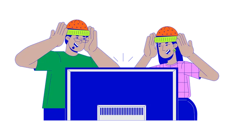 Middle eastern couple with hats at tv  Illustration