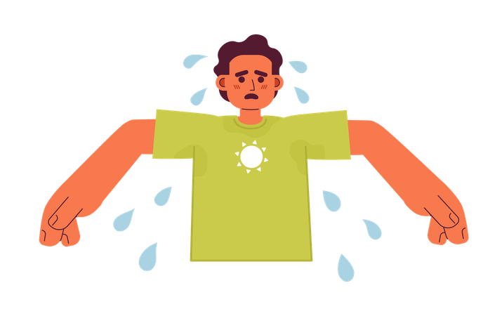 Middle eastern exhausted man excessive sweating  Illustration