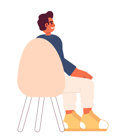 Middle eastern guy sitting in chair back view  Illustration