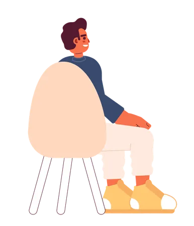 Middle Eastern Guy Sitting In Chair Back View 2 D Cartoon Character Arab Young Adult Man Seminar Attendee Isolated Vector Person White Background Millennial Entrepreneur Color Flat Spot Illustration Illustration