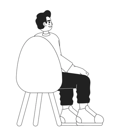 Middle Eastern Guy Sitting In Chair Back View Black And White 2 D Cartoon Character Arab Young Adult Man Seminar Attendee Isolated Vector Outline Person Monochromatic Flat Spot Illustration Illustration