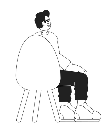 Middle eastern guy sitting in chair back view  Illustration