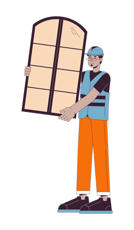 Middle eastern male labourer carrying window  Illustration