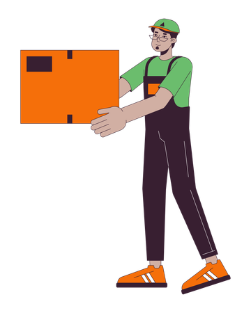 Middle eastern man courier carrying parcel  Illustration