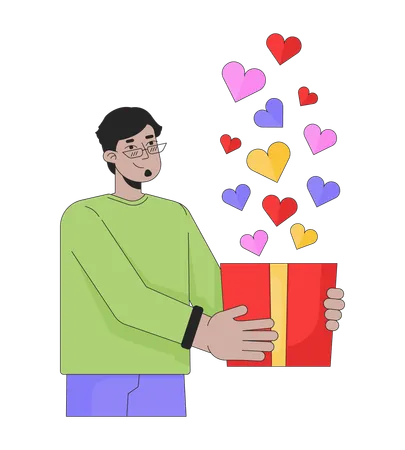 Middle eastern man giving valentine present  일러스트레이션