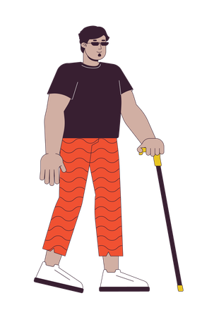 Middle eastern man with blindness walking  Illustration