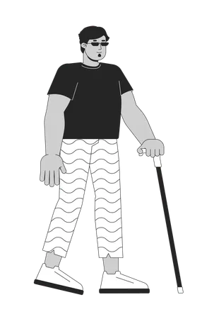 Middle eastern man with blindness walking  Illustration