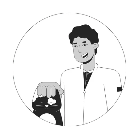 Middle eastern teen boy petting cat  イラスト