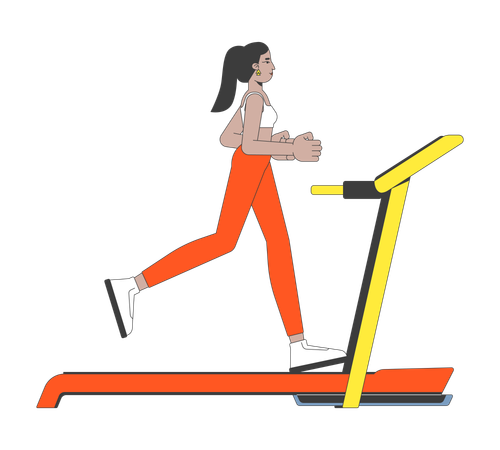 Middle eastern woman running on treadmill  Illustration