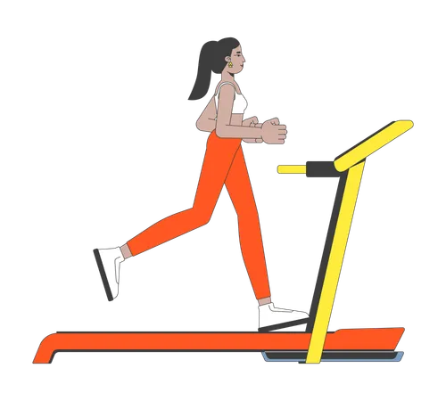 Middle eastern woman running on treadmill  Illustration