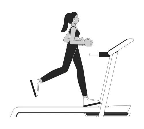 Middle eastern woman running on treadmill  Illustration