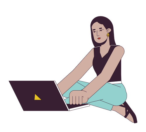 Middle eastern young adult woman with laptop  Illustration