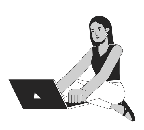 Middle eastern young adult woman with laptop  Illustration