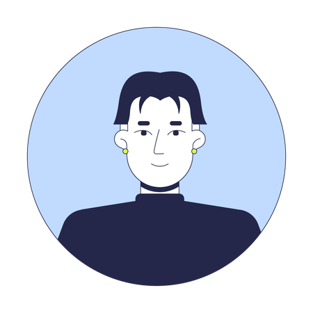 Middle part haircut korean man with stud earrings  Illustration