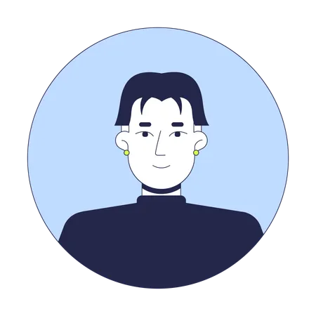 Middle part haircut korean man with stud earrings  Illustration