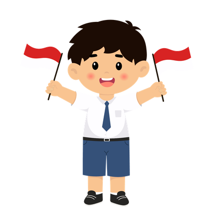 Middle school boy Holding Indonesian Flag  Illustration