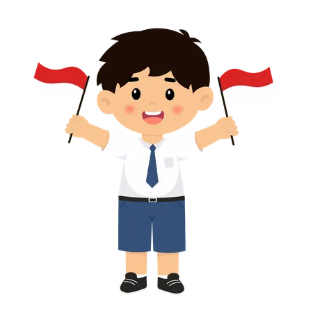 Middle school boy Holding Indonesian Flag  Illustration