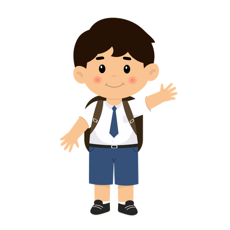 Middle school boy waving hand  Illustration