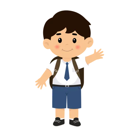 Middle school boy waving hand  Illustration