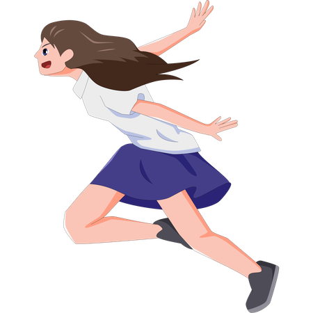 Middle school girl jumping while raising hands  Illustration